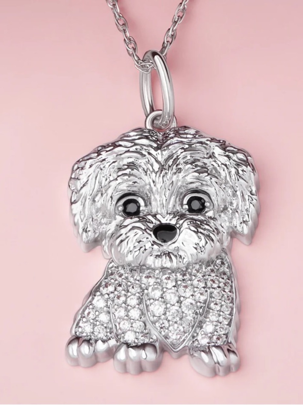 NWT Silver Maltese Dog Sparkling Cubic Zirconia Pendant Necklace